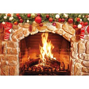 Christmas Fireplace Backdrop Photography Background for Xmas Parties Pictures Banner Studio Decor and Booth Props Wrinkle-Resistant Soft Polyester Design(10x8ft)