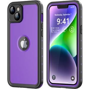 for iPhone 14 Waterproof Case with Built-in Screen Protector, Shockproof Dustproof Full Body Protective IP68 Waterproof Phone Case for iPhone 14 6.1 inch (Purple)