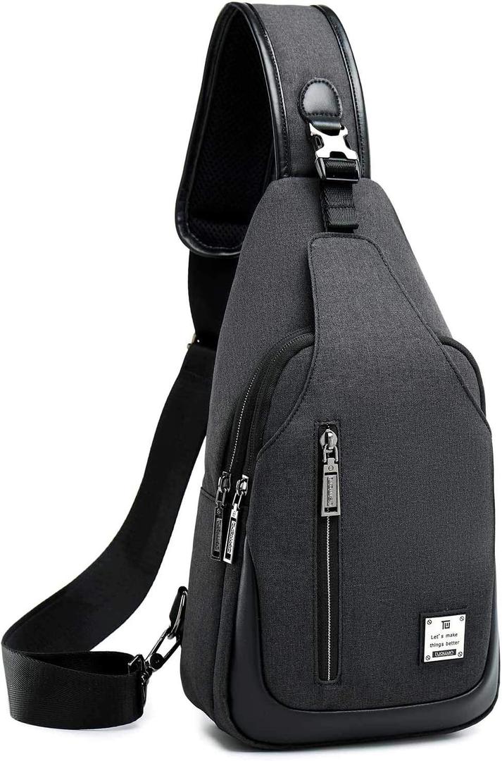 Small Sling Bag Crossbody Backpack Over the Shoulder Bag for Men Women Travel Outdoors, Lightweight Chest Pack (Large, Black)