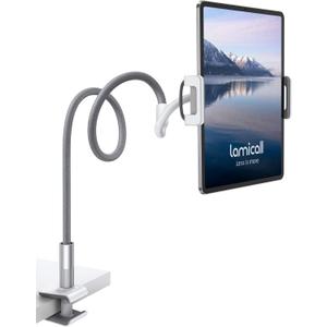 Lamicall Gooseneck Tablet Holder, Tablet Stand : Flexible Arm Clip Tablet Mount Compatible with iPad Mini Pro Air, Kindle, Switch, Galaxy Tabs, More 4.7-10.5" Devices - Gray