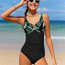 Girls One Piece Swimsuit Cut Out Ruffle Bathing Suit Twist V Neck Swimwear Solid Color with Cover Up Skirt 7-16T (Black)