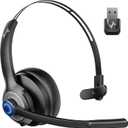 Wireless Headset with Microphone - Bluetooth V5.2 Headphones with USB Dongle & Mic Mute for PC/Computer/Laptop/Call Center/Zoom/Online Class/Trucker - Bluetooth Headset, Black, EH06U