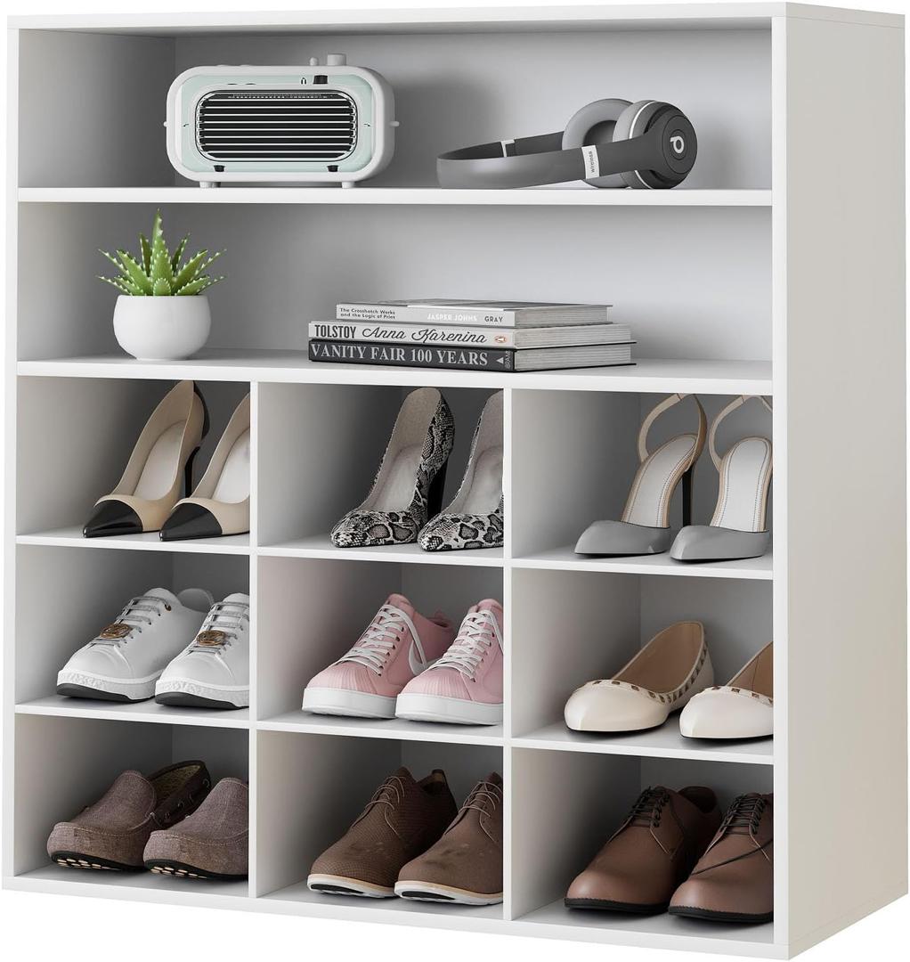 Garden 4 you Shoe Rack Organizer, 5-Tier Wood Cubby Shoe Rack with 2 Storage Shelf and 9 Cubbies, Shoe Organizer Cabinet for Entryway, Hallway, Closet and Garage, White