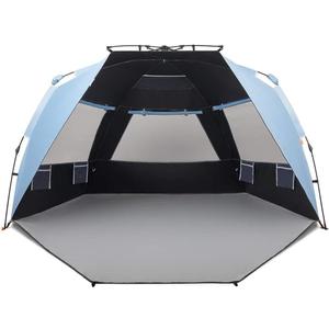 Easthills Outdoors Instant Shader Dark Shelter XL Beach Tent 99" Wide for 4-6 Person Sun Shelter UPF 50+ with Extended Zippered Porch Sky Blue