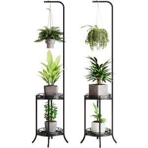 COPREE 2-tier Hanging Plant Stand 2 Pack, Space-Saving Iron Planter Shelves Flower Pot Organizer Rack Multiple Flower Pot Display Holder Shelf Indoor Outdoor Heavy Duty Planter Shelving Unit
