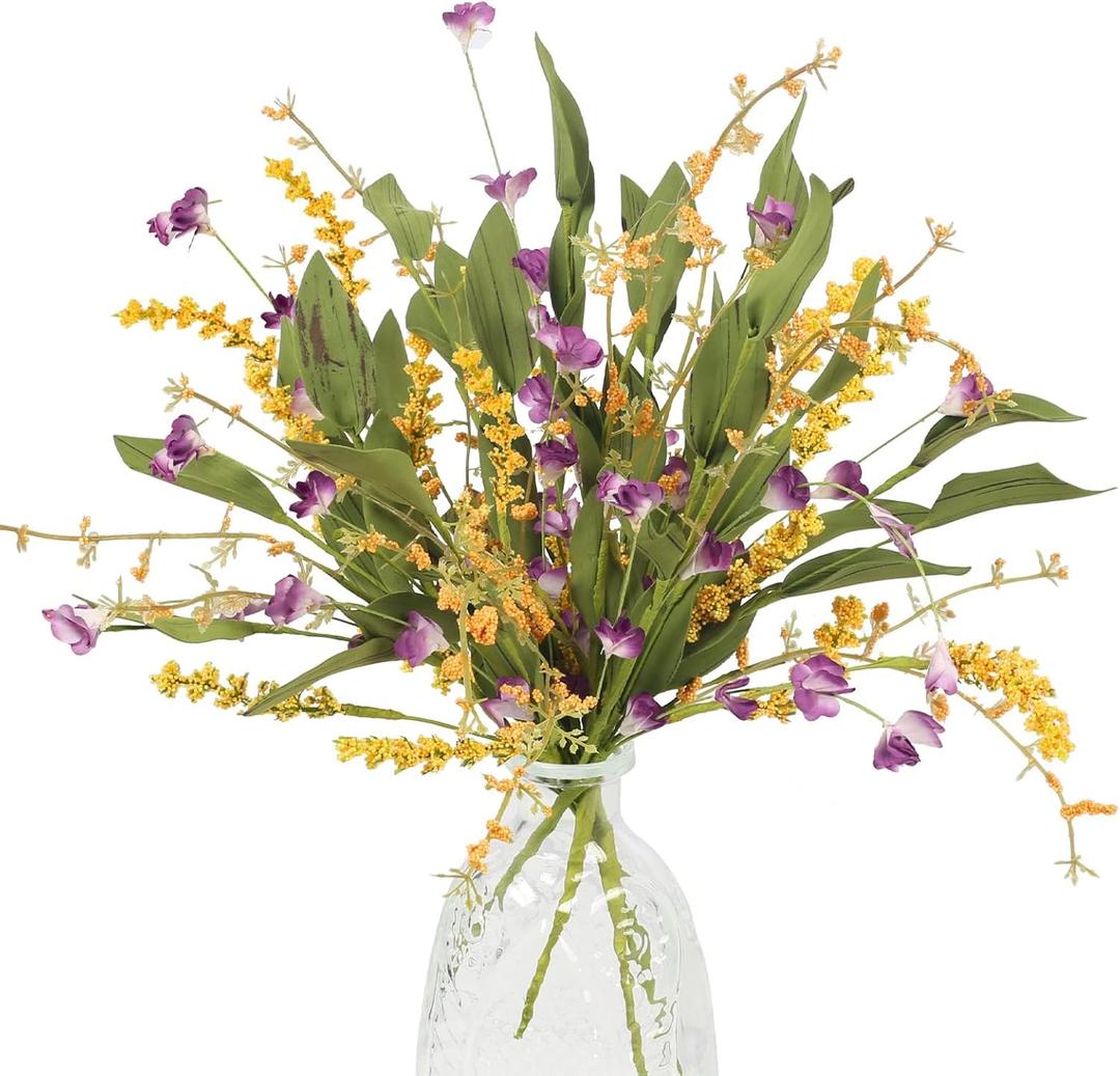 4Pcs Artificial Flowers Wild Flowers Bouquet Artificial Greenery Shrubs Floral Arrangement Faux Flowers Decor Indoor for Spring Summer Farmhouse Home Kitchen Table Centerpieces Decoration (Multi Color)