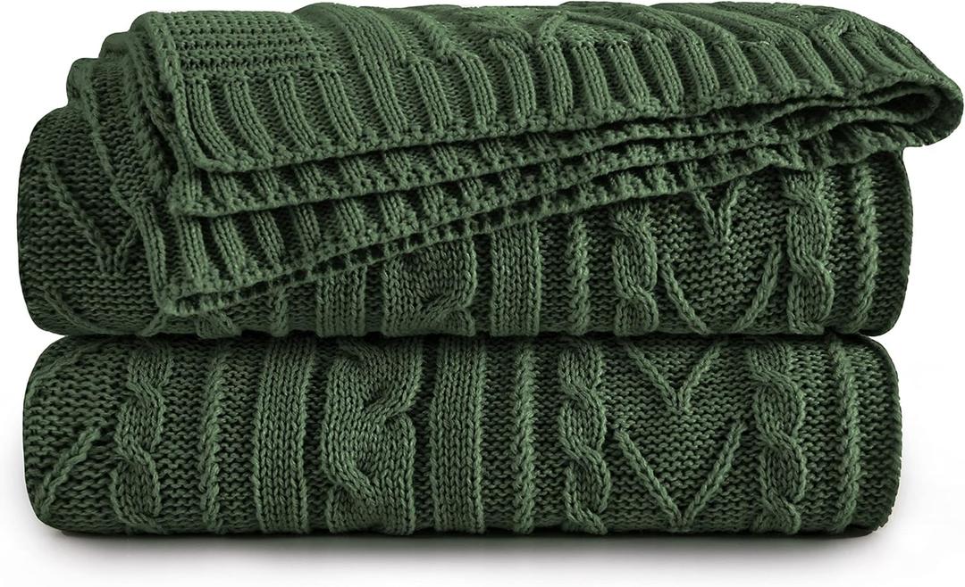 Aormenzy Green Cable Knit Throw Blankets for Couch Bed Sofa, Acrylic Knitted Blanket, Soft Cozy Throw Blanket, 50" x 60"