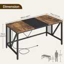 YATINEY 63" Computer Desk with Power Outlets, Gaming Desk, Large Office Executive Desk Workstation, Business Furniture for Home Office, Study, Rustic Brown and Black DN16UBR, 63"L x 27.6"W x 29.9"H