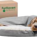 Furhaven 35" Round Orthopedic Dog Bed for Large/Medium Dogs w/ Removable Washable Cover, For Dogs Up to 50 lbs - Sherpa & Suede Snuggery - Gray, 35-inch