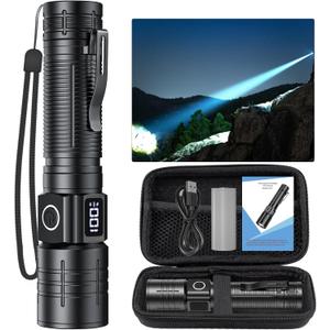 LED Flashlight, High Powered High Lumens Super Bright Tactical Flashlight, Rechargeable Flashlights High Lumens, 6 Modes Zoomable Waterproof Flash Lights for Emergency, Camping, Hiking (1 PACK)