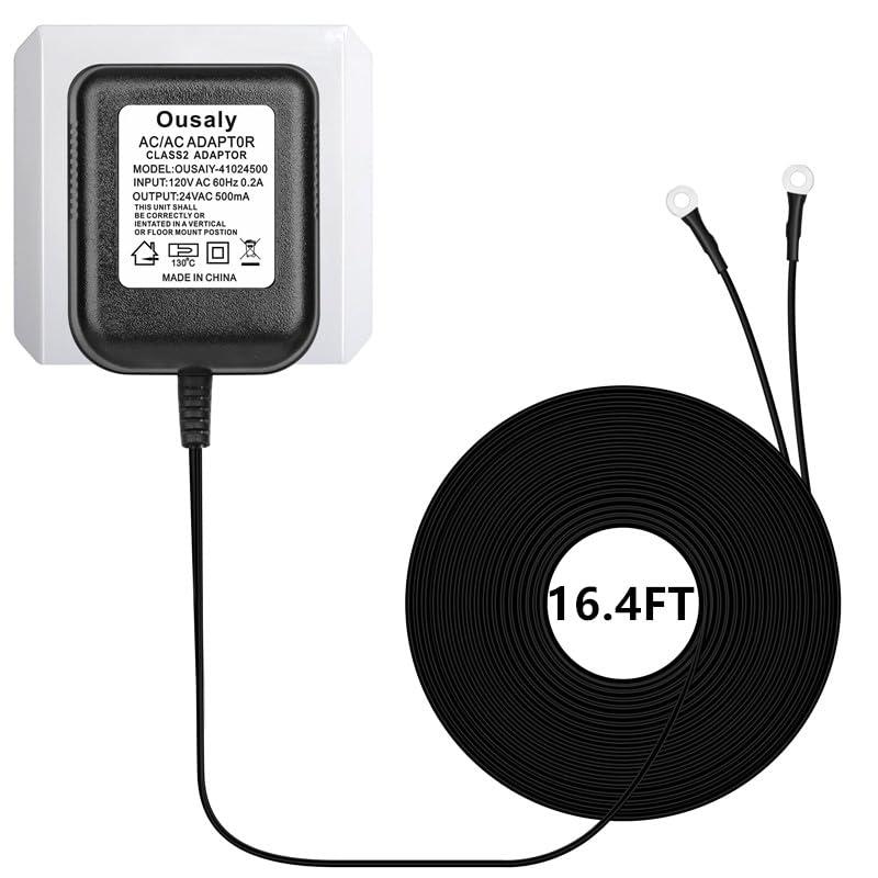 Doorbell Power Adapter, 24V Transformer Compatible with Ring Doorbell,Video Doorbell,Nest, Ecobee, Sensi and Honeywell Thermostats, 24 Volt 500mA C-Wired AC Plug in Cord,C Wire Adapter 16.4FT