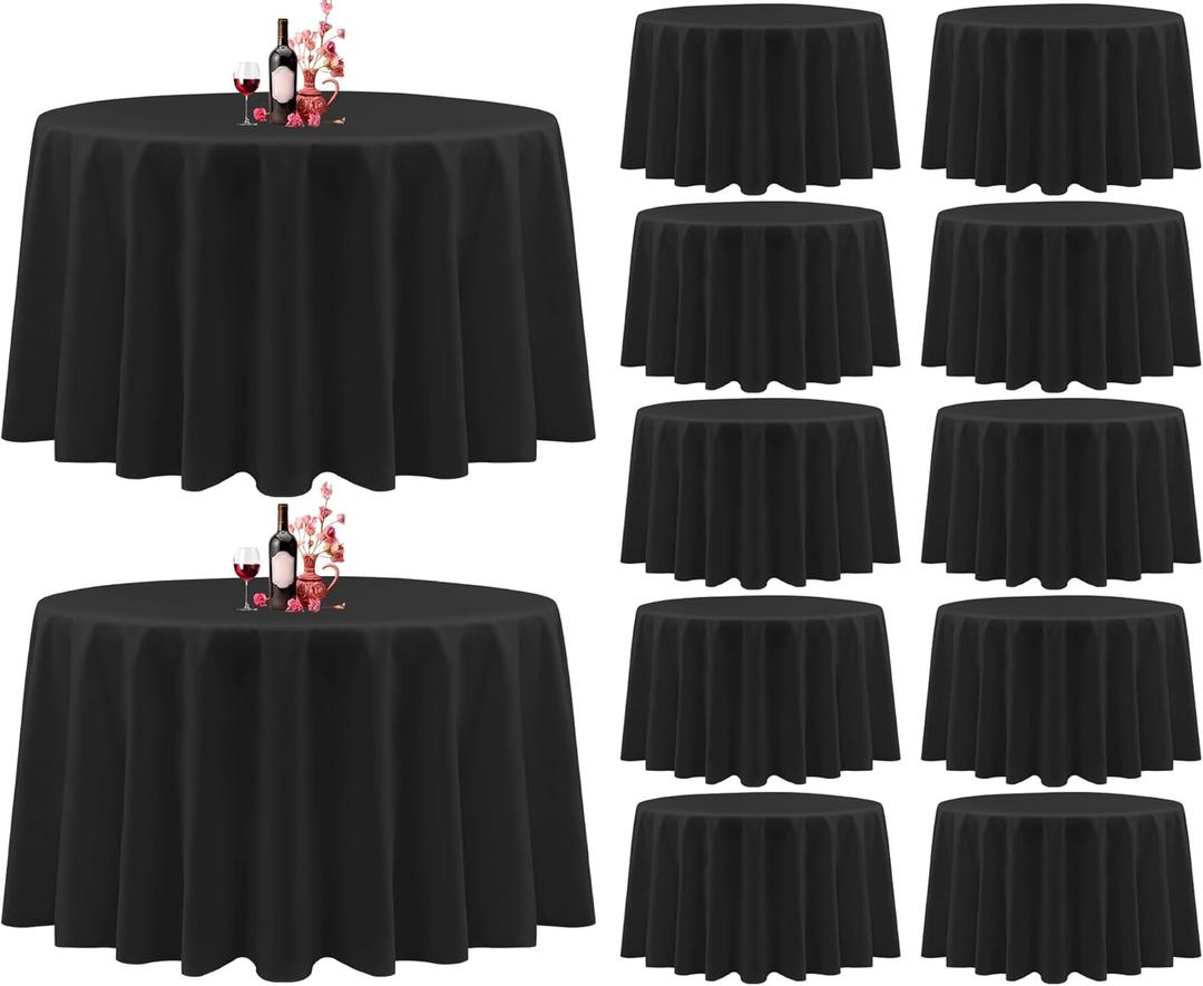 12 Packs Black Round Tablecloths 120 Inches Circular Table Cloth,Stain and Resistant Wrinkle Washable Polyester Table Cover for Wedding,Parties,Banquet,Buffet Table, Holiday,Dinner Tables Decorate (12 Pack 120 Inch)