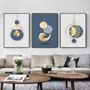 3Pcs Modern Abstract Canvas Wall art Blue White Luxury Gold Graphic Wall Decor Pictures Minimalist Medieval Geometric Poster Prints for Living Room Bedroom Office Home Decoration 16x24in Unframed