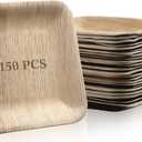 150 Pieces Palm Leaf Square Bamboo Plates Disposable Wood Dinnerware Set Leaf Plates for Weddings Catering Events Birthday Summer Party(6 Inch)