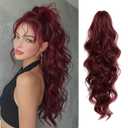 26 Inch Long Red Ponytail Extension, Claw Clip on Ponytails for Women, Natural Soft Wavy Curly Synthetic Drawstring Pony Tails Hair Extensions, Lightweight Fake Hairpiece Burgundy