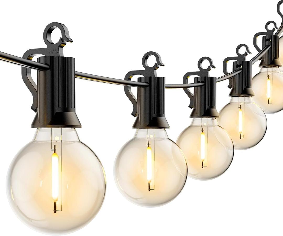 Brightown Led String Lights Outdoor 55Ft G40 Patio Lights with 52 Led Shatterproof Bulbs(2 Spare), Waterproof Led Globe Hanging Lights for Backyard Porch Bistro Balcony Decor, E12 Socket, 2200K (Black)