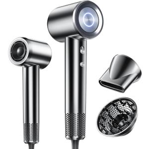 High Speed Hair Dryer, 160000RPM Fast Drying Blow Dryer, Negative Ions for Frizz-Free with Less Damage, Low Noise 2 Speeds & 4 Temps, Lightweight, with Diffuser & Concentrator Nozzle for Home & Travel