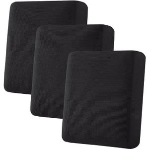 H.VERSAILTEX Super Stretch Individual Seat Cushion Covers Sofa Couch Slipcover Sets Thick Jacquard Textured Twill Fabric (3 Piece Covers, Black)