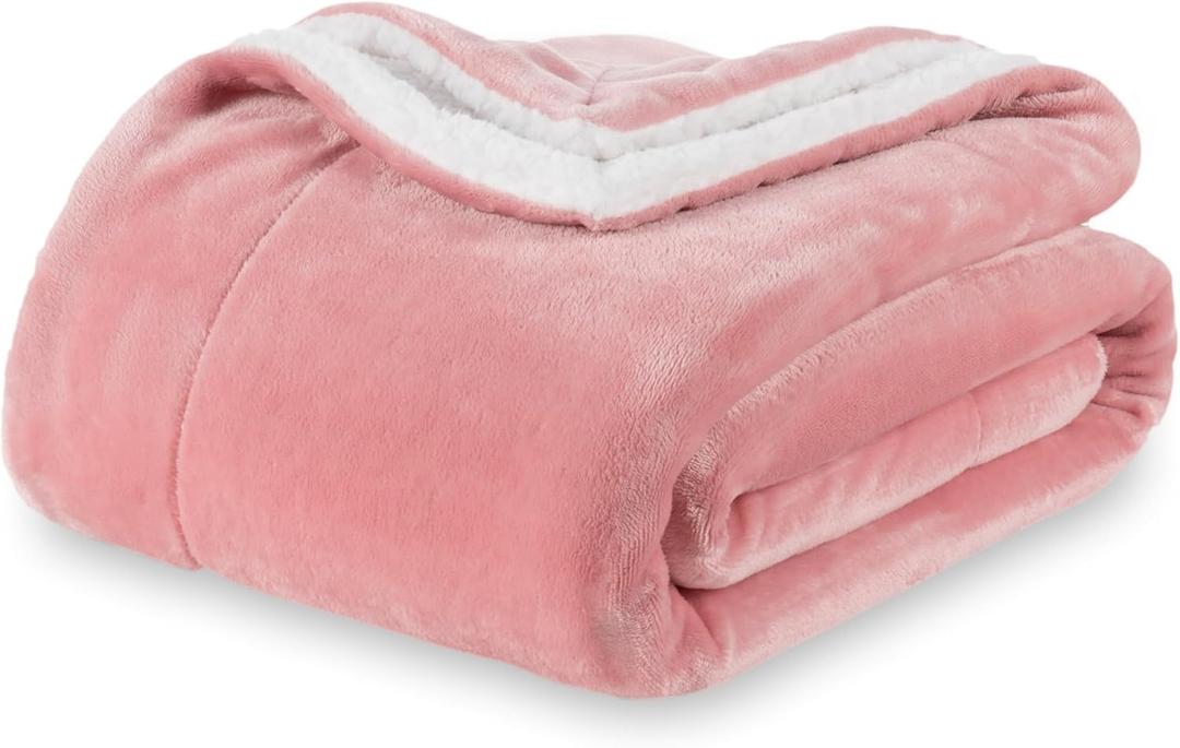 Berkshire Blanket-Sherpa Fleece Blanket, Warm and Soft Loftmink Reversible Blanket for Bed, Sofa and Travel, Frosty Mauve, 60 in x 90 in
