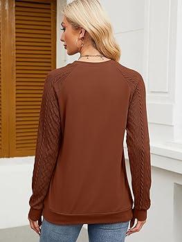 Ohhettm Sweatshirt for Women Crewneck 2026 Fashion Cable Knit Long Sleeve Loose Lightweight Sweater Fall Pullover Blouses Top Size S