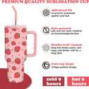 40oz Strawberry Tumbler with Lid Straw Handle Pink Red Cute Strawberry Water Bottle Stainless Steel Travel Mug Tumbler Cup for Iced Coffee Women Girl Birthday Party Favor, 1Pack