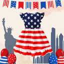 Girls 4th of July Dress Toddler Patriotic American Flag Outfit with Flutter Sleeves Red White Blue Skirt (2-3T)