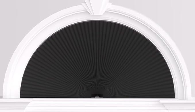 Myshade Arch Window Shades Half Circle Blackout Cellular Shades Cordless No Drill Blinds for Windows Half Moon Honeycomb Fabric No Tools Room Darkening Shades Easy Install (1PCS Black 24" W X 12" H)