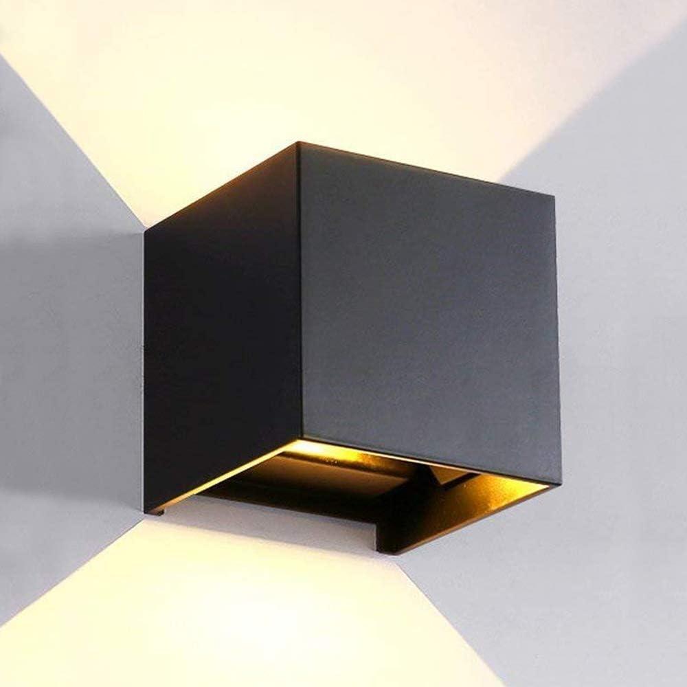 LANFU LED Aluminum Waterproof Outdoor Wall Sconce, 100-277V 3000K Outdoor Cube Square Wall Light Warm Light 2 LEDs Black 6W Outside Wall Lights for House Patio
