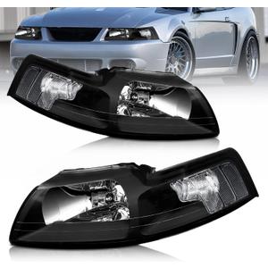 AS for 1999-2004 Ford Mustang with Black Housing Clear Reflector Clear Lens Driver and Passenger Side Headlight Assembly Replacement