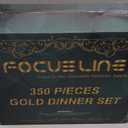 FOCUSLINE 350 Ct Gold Dinnerware Set for 50 Guests, Gold Lace Plastic Plates Disposable Heavy Duty, Including 50 Dinner & Dessert Plates, Cups, Napkins, Cutlery Set