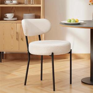 DUMOS Dining Chairs Set of 2, Mid Century Modern Chair Round Upholstered Curved Backrest, Kitchen Vanity Living Room Chairs with Black Metal Legs，Light Beige