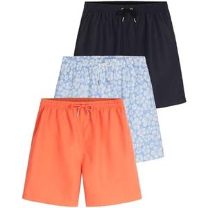 Real Essentials 3-Pack: Boy's Swim Board Shorts Trunks with Drawstring Beach UPF Swimwear Surf Swimming Short for Boys M