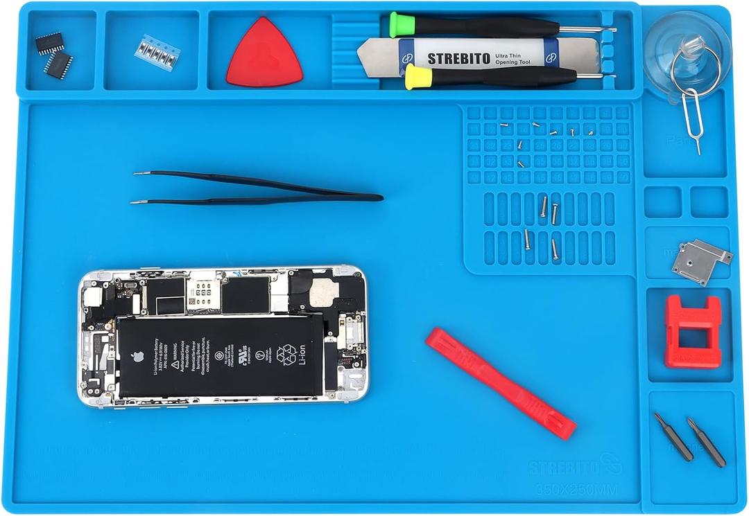 STREBITO Soldering Mat Electronics Repair Mat, Silicone Work Mat Heat Resistant 932F, Magnetic Mat for Screws and Tools, Solder Mat Silicone Pad for Watch, Phone, Eyeglass, Knife, Size 13.8 "x 9.9"