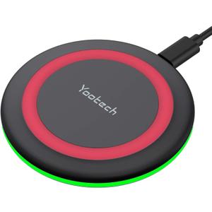 Yootech Wireless Charger,10W Max Fast Wireless Charging Pad Compatible with iPhone 16e/16/16 Plus/16 Pro Max/15/14/13/SE 2022/12/11/X/8,Samsung Galaxy S22/S21/S20,for AirPods Pro 2(No AC Adapter) (Black/Red)