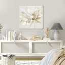 SEVEN WALL ARTS White Flower Wall Art Beige and Gold Blooming Flower Abstract Floral Artwork Print Poster for Living Room Bedroom Bathroom Home Office Wall Decor 24"x24"