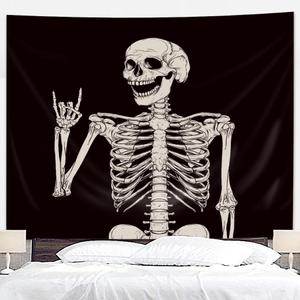 Riyidecor Skull Skeleton Tapestry Wall Hanging 51Hx59W Inch Funny Black and White Theme Home Decor for Men Women Gothic Hippie Halloween Bohemian Terror Rock and Roll Bedroom Living Room Dorm WW-SOKA