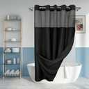 River Dream No Hook Slub Textured Shower Curtain with Snap-in PEVA Liner Set - 71" x 74"(72"), Hotel Style with See Through Top Window, Machine Washable & Water Repellent Fabric, Black, 71x74