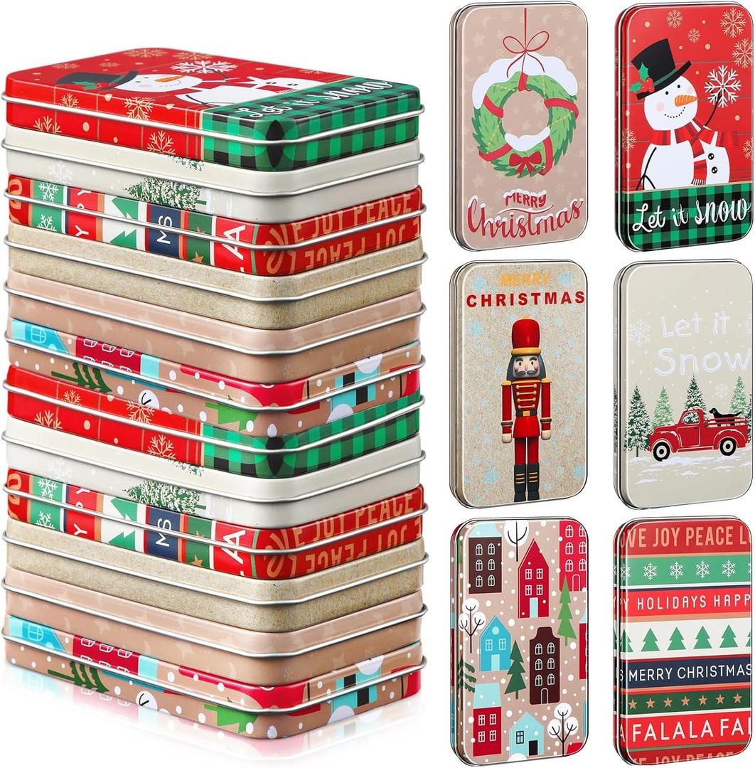 Zhengmy 18 Pack Christmas Holders Tin Boxes Bulk Christmas Metal Tins Box Holders with Lids for Xmas Stocking Stuffers Holiday Cards Party Favors(Vivid)