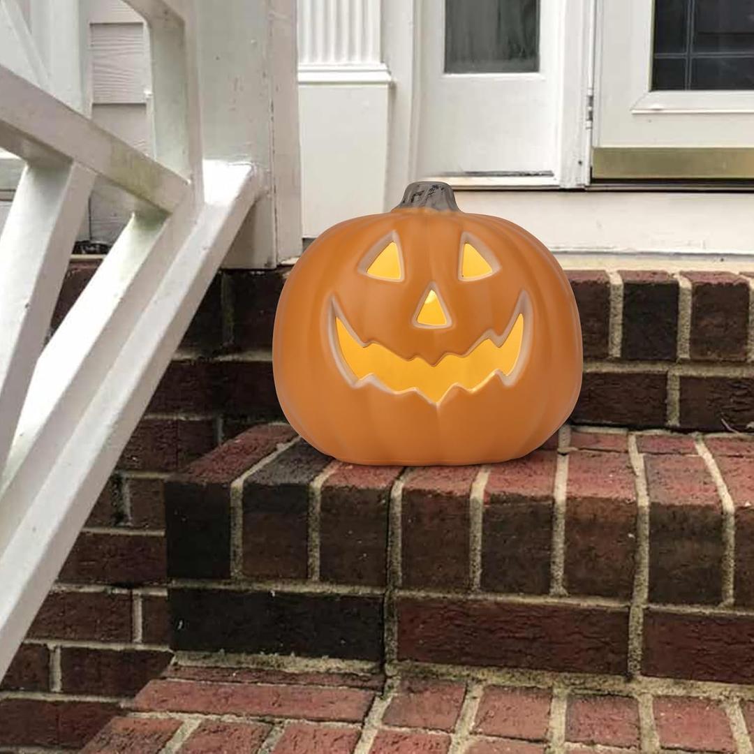 9" Jack-o'-Lantern - Halloween Light Up Pumpkin Lantern with ETL Certified Cord and 2 Safety Fuse - Indoor Outdoor JackoLantern Decoration for Halloween Party Home Dcor - Round Lightened Pumpkin