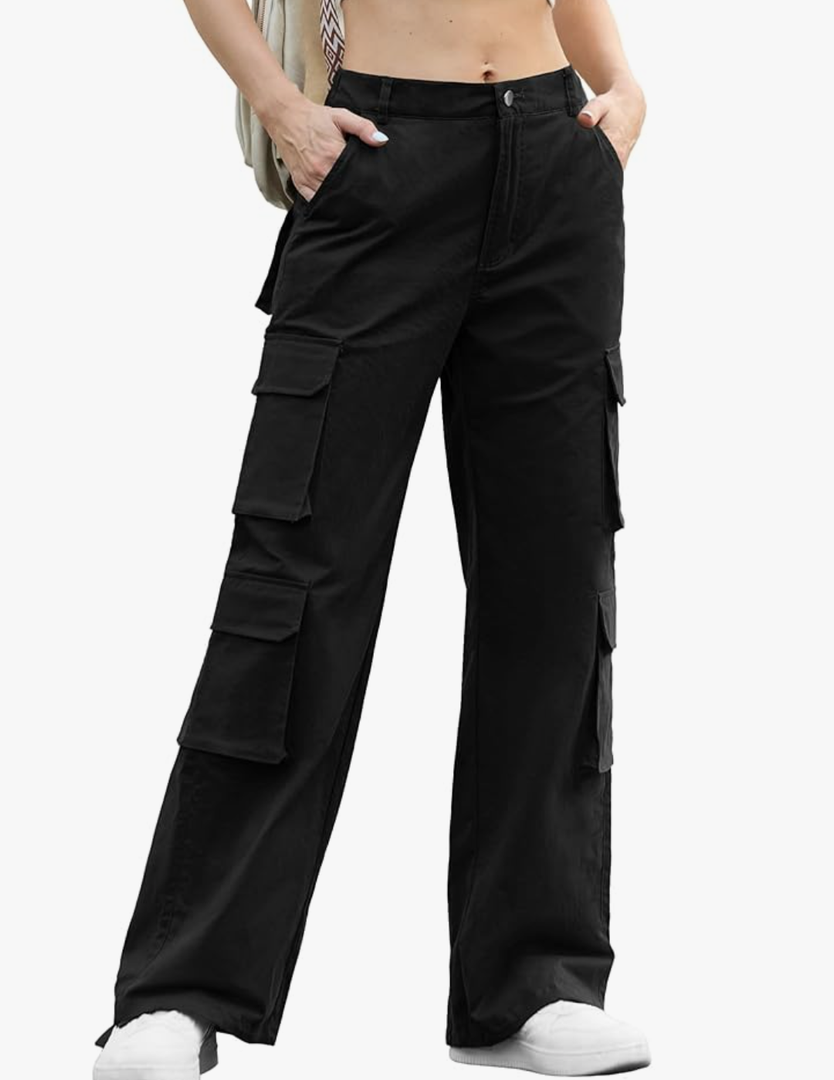 Lepunuo Womens Cargo Pants High Waisted Casual Pants Baggy Stretchy Wide Leg Y2k Streetwear with 8 Pockets, Small