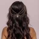 Bethynas Boho Rhinestone Water-drop Head Chain Crystal Drop Pendant Forehead Headpiece Bridal Wedding Prom Hair Accessories for Women Girls