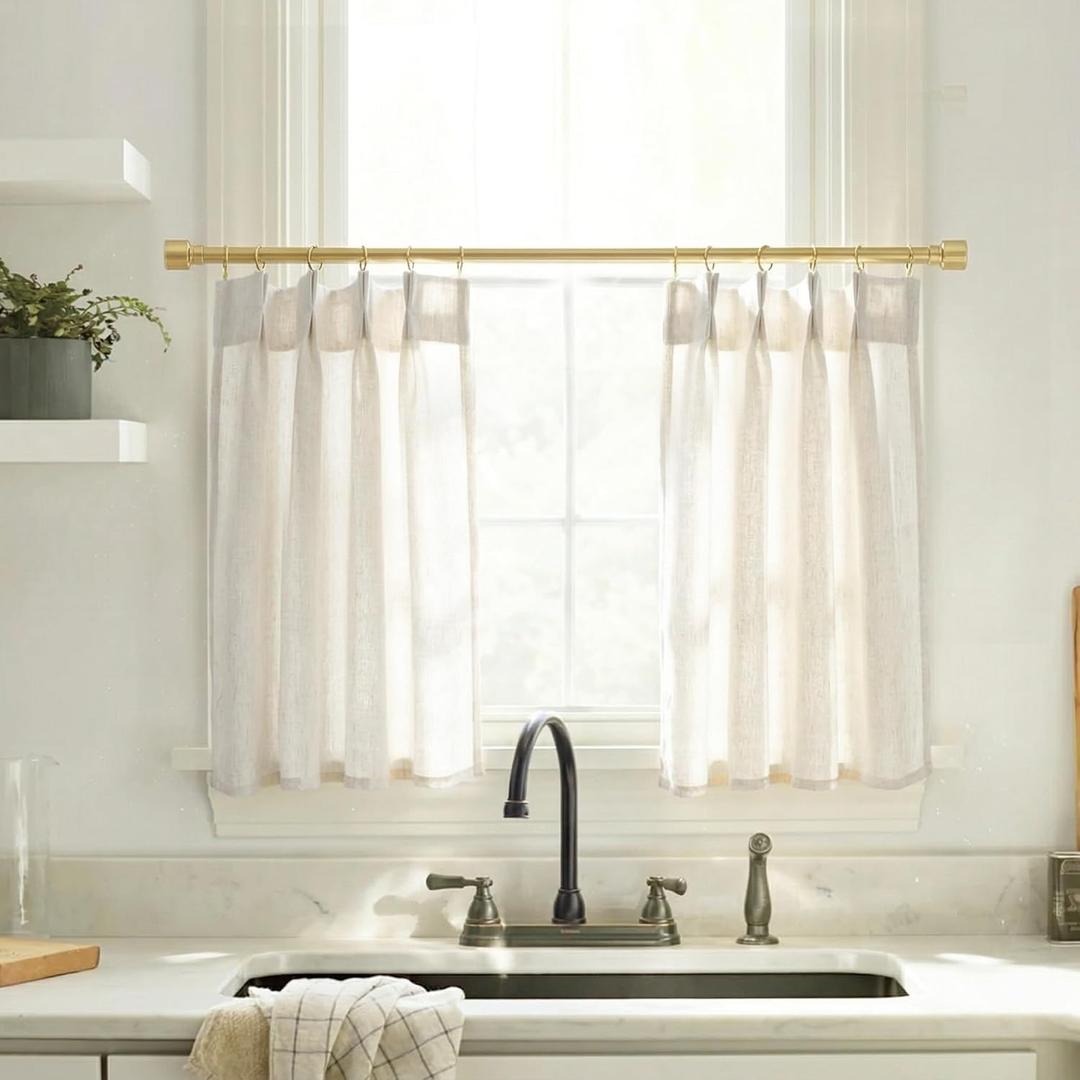 Lino Rosa 20 Inch RV Curtains for Campers,Pinch Pleated Sheer Cafe Small Window Curtains for Kitchen