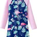 UMELOK Girls One Piece Swimsuits Long Sleeve Swimwear Rash Guard Bathing Suits 8Y