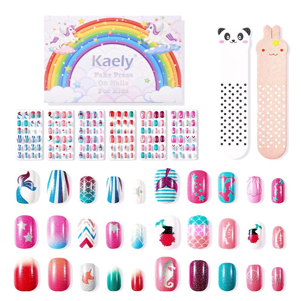Press on Nails Kit For Kids, Cute Stuff For Little Girls Press On Nails Set, Suitable for Children Aged 4 To 12 Press On Nails, Reusable Stick On Fake Nails No Glue Needed For Girls Set1 (01)