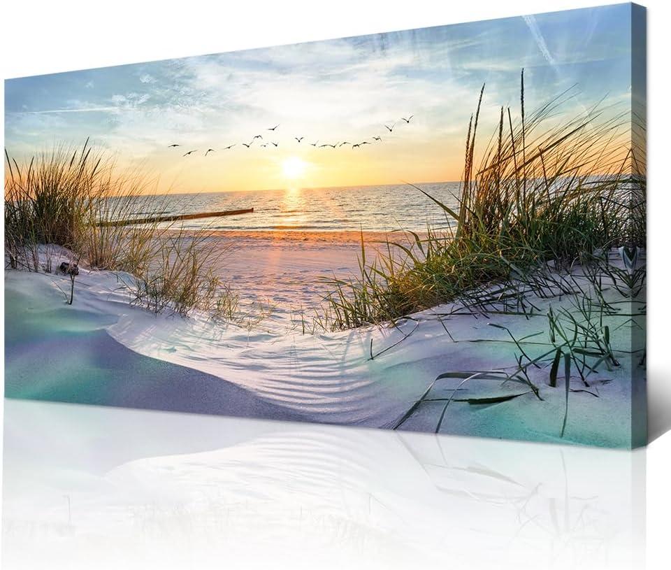 Wapluam Large Wall Art For Living Room Canvas Wall Decor For Bedroom Office Decorations Sea Beach Scenery Wall Paintings Prints Artwork Ocean Seascape Pictures Modern Home Decor Art Work 48X24 in