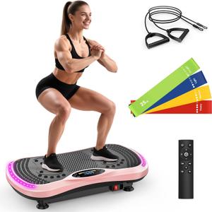 Vibration Plate Exercise Machine for Lymphatic Drainage, Vibration Machine for Full-Body Weight Loss Shaping, Vibrate Fitness Platform 400 Lbs & 200 Adjustable Speeds for Women Men Home (Pink)