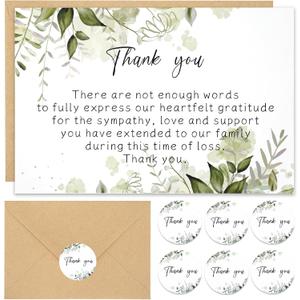 50 Set Funeral Thank You Cards with Envelopes and Matching Seal Stickers,Thank You Sympathy Cards with Message,Bereavement Sympathy for Funeral Family Friends Loved Ones
