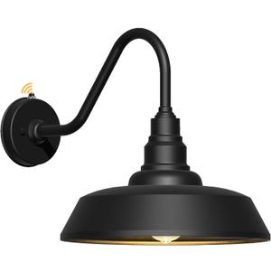 15 Inch Large Outdoor Gooseneck Barn Light, Dusk to Dawn Barn Light Waterproof and Rustproof Exterior Light Fixture for Patio, Porch, Garage, Gooseneck Lighting (Black)