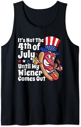 Mens Funny 4th of July Hot Dog Wiener Comes Out Adult Humor Gift Tank Top Size XL