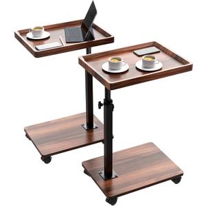 C Table End Table Adjustable Height, 360Swivel TV Tray Table for Small Spaces, Couch Tables That slide under, C Shaped Side Tables living room and bedroom for Sofa, Bed,Chair, Snack (2, Walnut Brown)